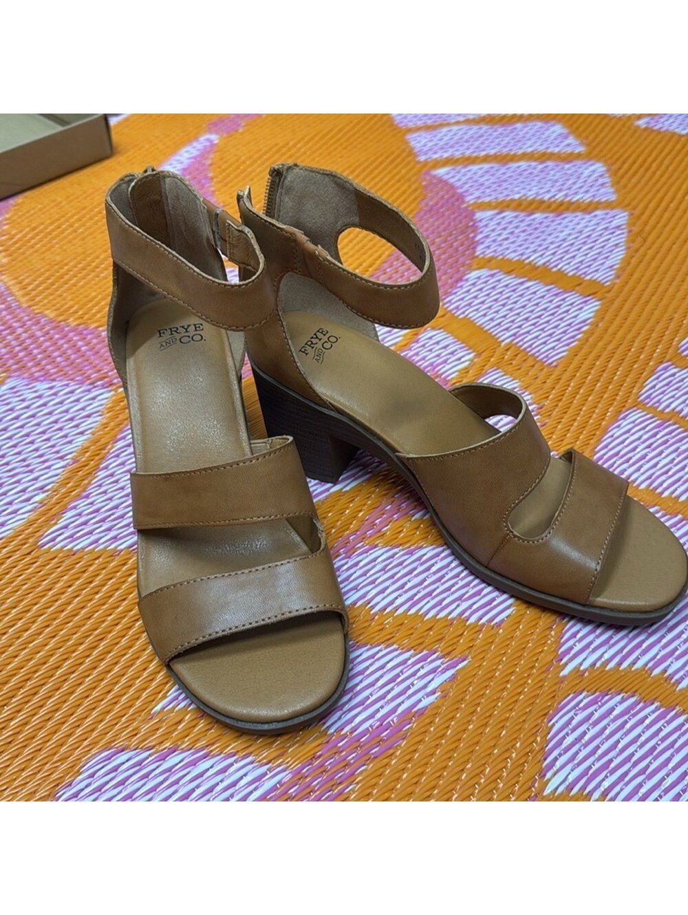 Frye Kylie brown block heel open toe sandal